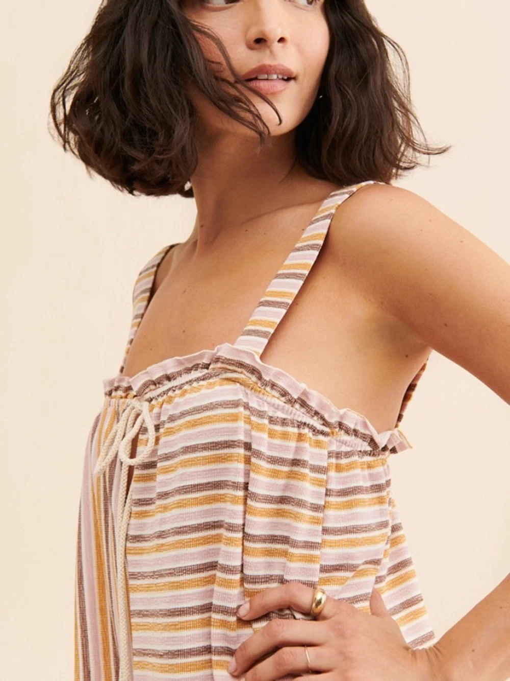 Free People Beach Marianna Striped Romper in Copper Size XS - Picture 3 of 9